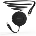AGVEE 1.6ft Fixed / 2.3ft Extend USB-C to Lightning Charger Cable Mountable One Way Retractable 27W Fast Charging Cord, Pocket-Sized for iPhone 14 13 12 11 XS, Desk Organizer, Black