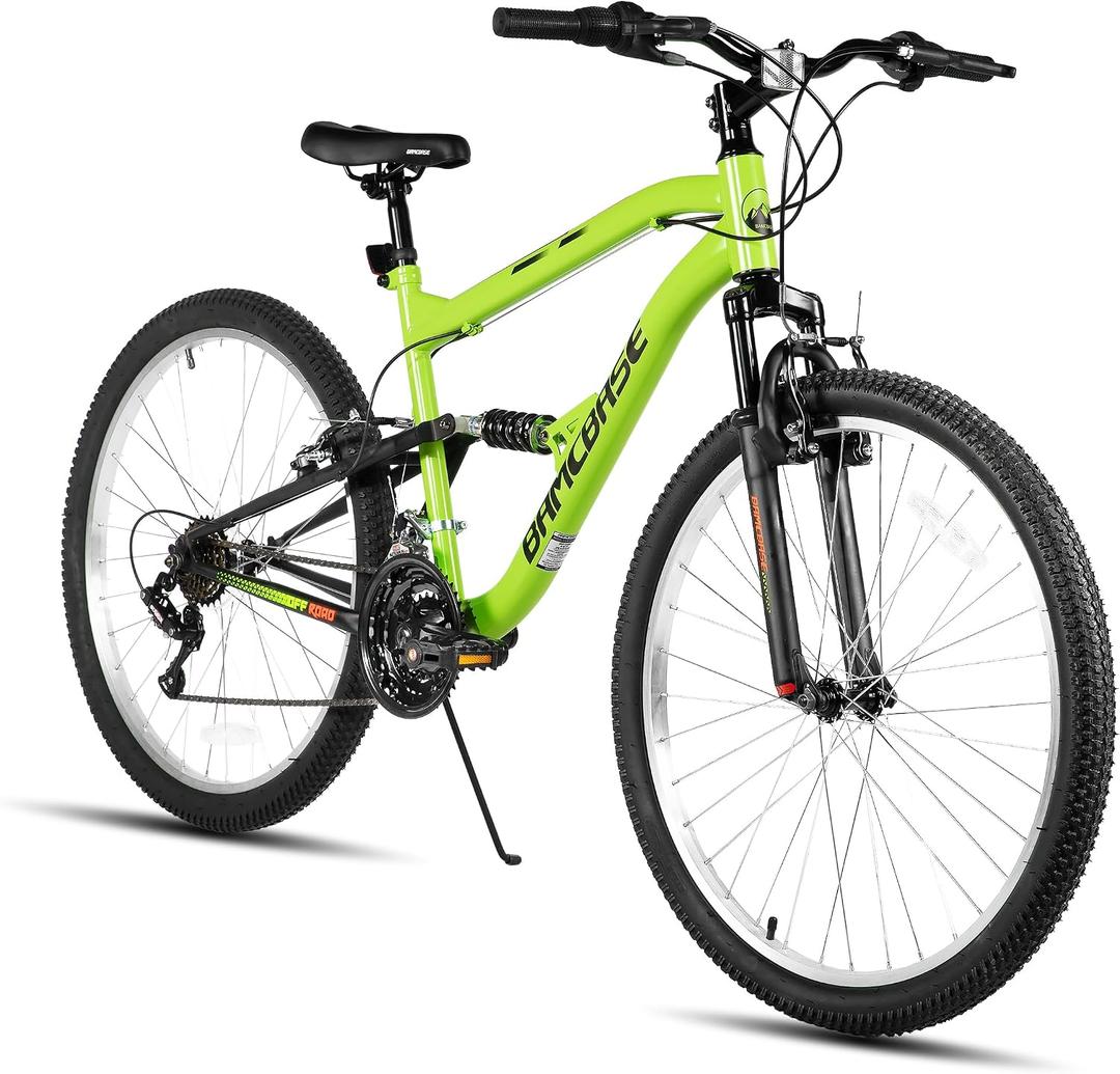 Hiland Full Suspension Mens Mountain Bike, 18 Speed, 26 Inch Wheel, Dual V Brake Bike for Men Womens Adult Bicycle, Medium