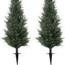 47" Artificial Cypress Topiary Cedar Topiaries for Indoors & Outdoor UV-Resistant Rated with Spike. Easy to Push in The Ground 4FT Home Garden Decor Set of 2