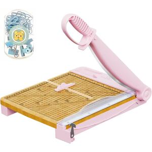 12 Inch Heavy Duty Paper Cutter, Wood Guillotine Paper Cutter & Paper Trimmer, 30 Sheets Capacity Paper Cutting Board for Classroom, Crafting, Cardstock Pink