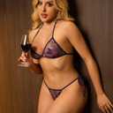 Women's 2 Piece Underwire Bra and Panty Sets Sexy Butterfly Floral Lingerie Set for Women (Purple, M)