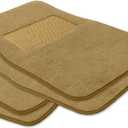 FH Group Car Floor Mat 4 Piece Set Driver's Seat with Heel Pad Deluxe Front 66 x 43 cm Rear 32 x 43 cm Beige