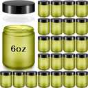 Domensi 24 Pcs Bulk 6oz Glass Jars with Lids Leakproof Round Airtight Empty Cosmetic Jars with Inner Liners Lid for Storing Lotions Spices Ointments Food Storage (Green)