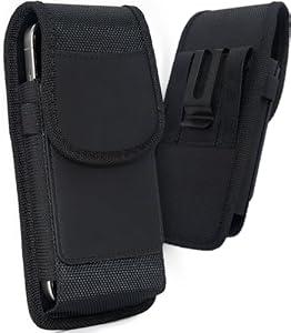 URDIKKG Phone Holster Pouch Compatible with iPhone SE 2020/ 2022, 8, 7, 6, 13/ 12 Mini, Galaxy S10E, Cell Phone Belt Holder with Card Holder and Magnetic Closure, S-Black