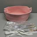 OIAHOMY Small Woven Basket with Gift Bags, Ribbons & DIY Label Card, Baskets for Gifts Empty, Small Rope Basket 12 * 8 * 5IN, Cute Decorative baskets with Handles for Baby Pets, Toys, Pink