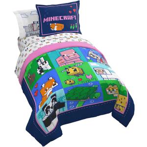 Jay Franco Minecraft Animal Patch 7 Piece Full Bed Set - Includes Comforter & Sheet Set Bedding - Super Soft Fade Resistant Microfiber (Official Minecraft Product)