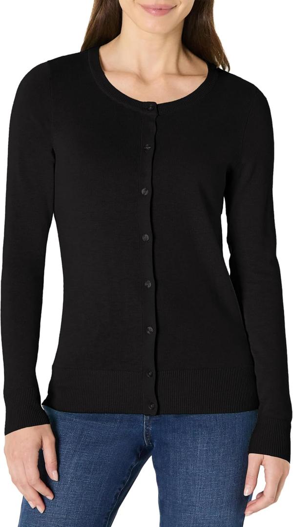 Amazon Essentials Women's Lightweight Crewneck Cardigan Sweater,X-Large, Black