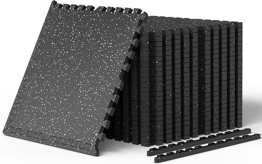 0.4" Thick Rubber Top Exercise Mat, Interlocking Puzzle Gym Flooring Mat