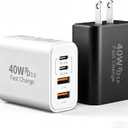 USB C Charger Block, 2-Pack 40W 4-Port Multiple Type C Fast Charging Phone Charger Brick +QC 3.0 USB A Wall Plug Out let Multiport Box Cube for Phone 15/14/13/12/11 Pro Max, Galaxy, Pixel, Black+White