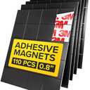 Hyper-Sticky Magnets with Adhesive Backing - 110pcs 0.8x0.08 Strong Magnetic Squares for Whiteboard Fridge - Science Education Magnets - Easy-to-Cut Stickers - Teacher Must Have - Teacher Supplies, Black