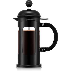 Bodum 12oz Chambord French Press w/Locking Lid, High-Heat Borosilicate Glass, Stainless Steel, Black - Made in Portugal