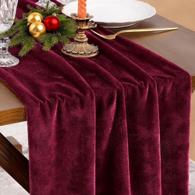 Socomi 2pcs Burgundy Red Velvet Valentine's Day Table Runner Cloth Decor, Fabric Luxurious Thanksgiving Wedding Runner for New Year Bridal Shower