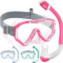 Vvinca Snorkel Set for Kids 3-14, Dry Top Snorkeling Gear for Boys Girls Youth, Panoramic View Swim Goggles with Nose Cover & Anti-Fog Lens, Junior Scuba Diving Mask with Adjustable Soft Fabric Strap