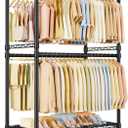 ULIFHOME P4 Plus Rolling Clothes Rack Heavy Duty, Clothing Racks for Hanging Clothes, Free Standing Garment Racks with Wheels, Portable Closet Rack 45''W 20.5''D 80.5''H, Max Load 570 Lbs, Black