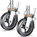 HOLKIE Scaffolding Caster Wheels 8 inch Dual Locking Casters Set of 2, 1-3/8" Round Stem Swivel Castor, 1300 LBS Total Load Capacity, Industrial Heavy Duty Replacement Castors