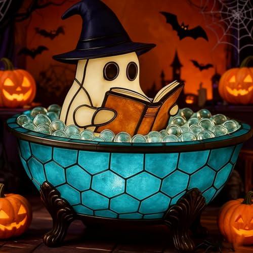 Halloween Ghost Bubble Bath Lamp,Cute Ghost Reading Book Lamp Spooky Ghost Night Lights for Bathroom Decor,Halloween Decorations for Indoor Readers & Book Lover Desk Home Party,Pack of 2