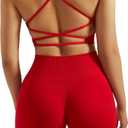 RXRXCOCO Seamless Workout Sets for Women 2 Piece Strappy Sports Bras Scrunch Butt Booty Shorts Matching Yoga Tracksuits (Medium, Red)