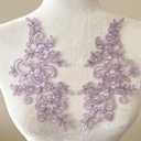 PEPPERLONELY 1 Pair Bridal Lace Flower Sew on Embroidered Lace Applique Wedding Dress Bride's Headdress Adornment DIY Patch Clothing Accessories, 22 x 10cm, Violet