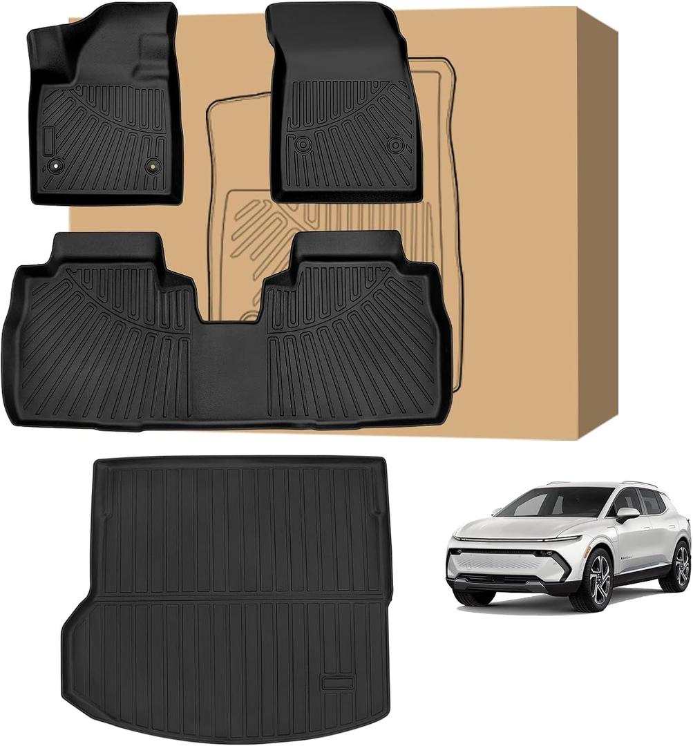 Peleus Floor Mats & Trunk Mat for 2024 2025 Chevy Equinox EV (Non Fuel),TPE All Weather Protection 2 Rows Car Floor Liners with Cargo Liner for Chevrolet Equinox EV (Non Fuel)