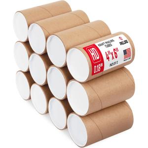 4" x 6" Heavy Duty Reinforced Kraft Paper Mailing Tube, Pack of 12 Tubes with 24 Caps Secure USPS Approved Poster Tube Made in USA Cardboard Tube for Shipping and Storing Posters, Prints, Artwork