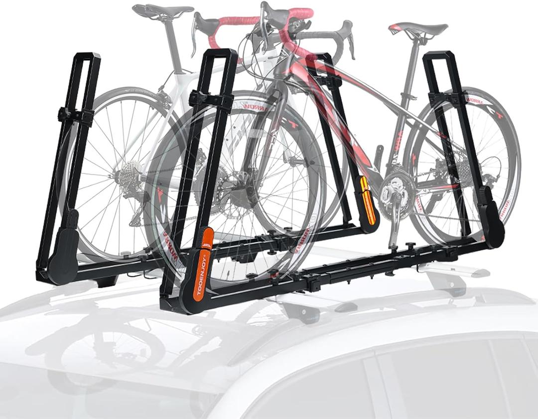 TOOENJOY Rooftop Bike Rack for Car SUV, Upright Roof Mount Bicycle Rack with 2 Arms for Movable Crossbar, 2 Bike Carrier TOOENJOY Rooftop Bike Rack for Car SUV, Upright Roof Mount Bicycle Rack with 2 Arms for Movable Crossbar, 2 Bike Carrier