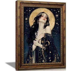 Vintage Gold Framed Moon Goddess Wall Art, Celestial Goddess Wall Decor