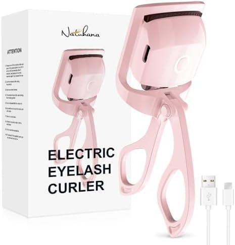 NATUHANA Heated Eyelash Curler with USB,Fast Heat up & 24H Long-Lasting,Rechargeable Electric Lash Curlers,Temperature Control,Safe Anti-Burn Quick Natural Curling Eye Lashes,Pink