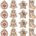 Jetec 12 Pieces Rustic Christmas Burlap Tree Ornaments Farmhouse Hanging Decorations Christmas Stocking Tree Ball Shaped Decor for Party