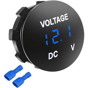 Battery Voltage Meter, DC 12V Waterproof Voltage Meter Tester, LED Digital Display Voltage Gauge Meter, Battery Monitor Indicator, Round Panel Voltage Gauge for Car Motorcycle Boat (Blue)