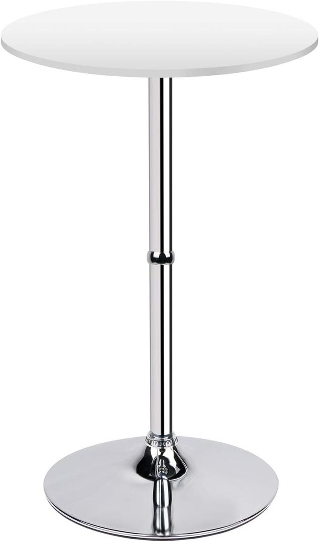 Leopard MDF Round Top Not Adjustable (41 INCHES Height) Bar Table, Pub Table with Silver Leg and Base (White)