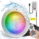 10in Inground Pool Light, 12v Led Swimming Pool Light, RGBW Light for Inground Pool, 50 Foot Cord for Large Wet Niche, Manual & Remote Control, Anti-Rust 304 Stainless Steel, 2 Year Free Replacement