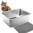 UWANGPET Stainless Steel Cat Litter Box,Odour Proof Litter Pan, Non-Stick, Easy to Clean, Rust Resistant, Non-Slip Rubber Feet