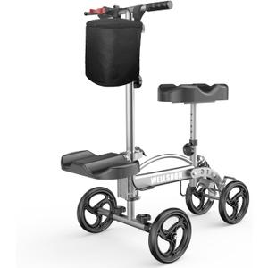 Knee Scooter Foldable Knee Scooter for Adults for Foot Surgery with Bag Steerable Knee Walker with Adjustable Footrest Knee Walker for Ankle Foot Recovery Crutch Alternative Grey
