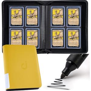 D DACCKIT Toploader Binder, Holds 128 Toploaders - 4 Pocket Top Loader Binder for 3" x 4" Rigid Card Holders for Trading Cards or Sports Cards, Classic Yellow