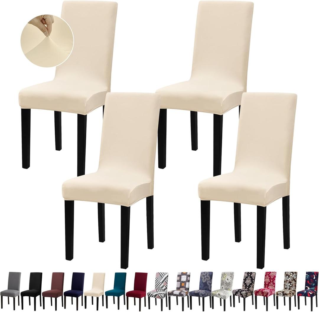 Chair Covers, Stretch Kitchen Dining Room Chair Covers Set of 4, Removable Washable Dining Chair Slipcovers for Home, Hotel, Banquet (.Beige)