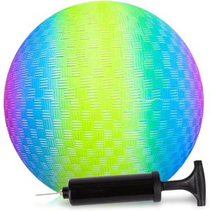 ArtCreativity Rainbow Playground Ball for Kids with Hand Pump, Bouncy 9 Inch Kick Ball for Backyard, Park, and Beach Outdoor Fun, Beautiful Colors, Durable Outside Play Toys for Boys & Girls