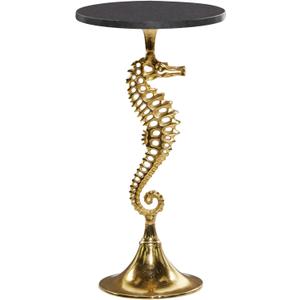 Deco 79 Aluminum Metal Sea Horse Side End Accent Table End Table with Black Marble Table Top, Side Table 13" x 13" x 25", Gold