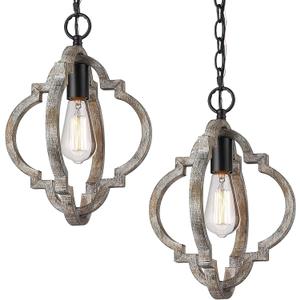 Farmhouse Pendant Lights, 2Pack Wood Dining Room Lighting Fixtures, Adjustable Height Hanging Pendant Lights for Foyer, Kitchen Island, Entryway