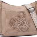 MEITRUE Crossbody Bags for Women,Rose Embossed Vegan Leather Medium Hobo Purse with Strap Travel Shoulder Handbag