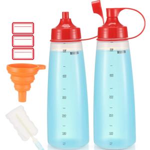 Condiment Squeeze Bottle for Sauces Wide Mouth, Plastic Squeeze Bottles for Condiments, Paint, Ketchup, Mustard, Oil, Resin, Baking, Cake Decorating, Cleaning, BPA Free-Food Grade (19 oz., 2, Count)