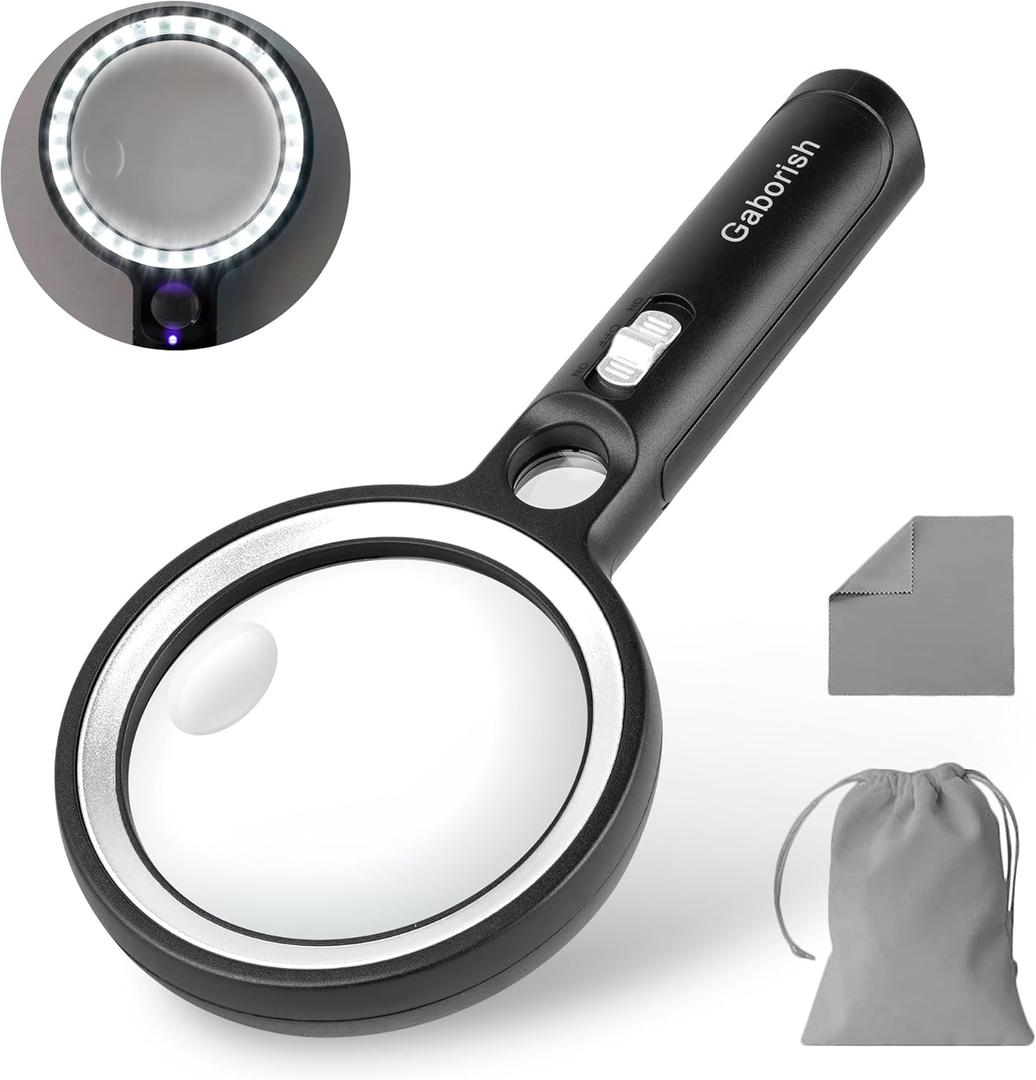 Magnifying Glass with 30 LED Lights, 10X 20X 45X Handheld Illuminated Lighted Magnifier with 1UV Light for Seniors Reading, Inspection, Coins, Jewelry, Exploring Light Magnifying Glass (Orange)