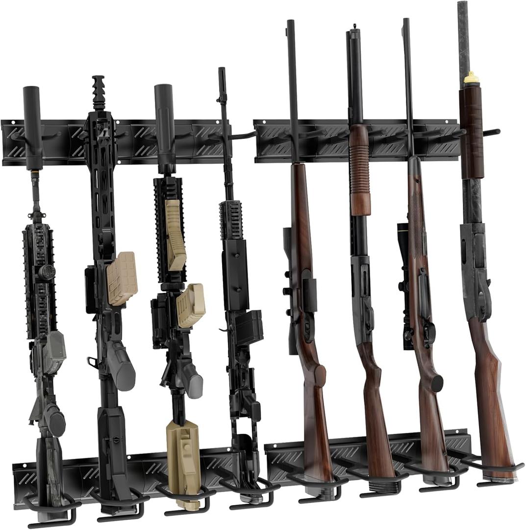 Heavy Duty Steel Gun Rack - Wall Mount, Adjustable 4/8/12 Slot Indoor Gun Racks, Securely Display Shotgun & Rifle