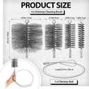 5 Pcs Pipe Cleaning Brush Set Sweep Brush with Flexible Rods 4 Stainless Steel Pipe Brushes Chimney Cleaning Kit with Standard End Fitting for Auto Parts, Bottles, Tubes, Hearth Fireplace