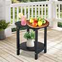 LZRS Round Adirondack Side Table Double End Table, Outdoor Side Tables for Patio, Backyard, Pool, Indoor Companion, Easy Maintenance & Weather Resistant(Black)