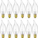 Sunlite 40009 Incandescent Petite Clear Chandelier Light Bulb, 15 Watts, 105 Lumens, Candelabra E12 Base, Flame Tip, 2600K Warm White, 12-Pack