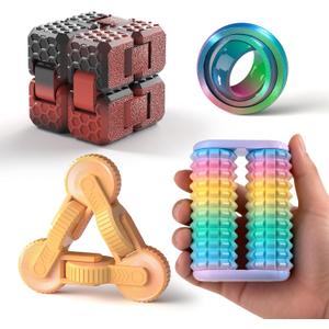 JOYBLI- Handheld Fidget Toy for Adults , 4PC Fidget Toys Set Fidgets for Classroom, Finger Spinners,Infinity Cube, Fidget Cube, Stress Relief Desk Cool Gadget for Kids Teen