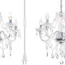 2PCS Plug-in 5 Light Crystal Hanging Pendant Lights Acrylic Chandelier with Clear Cord & On/ Off Switch H19 D19.7 for Kitchen Island Girls' Room Dining Area Laundry Pavilion