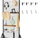 Grid Wall Panel 5.7 x 2 FT Grid Display Rack, Movable Gridwall Display Stand, Sturdy Floorstanding Wire Grid Rack, Rustic Brown and Black TCJ17BF