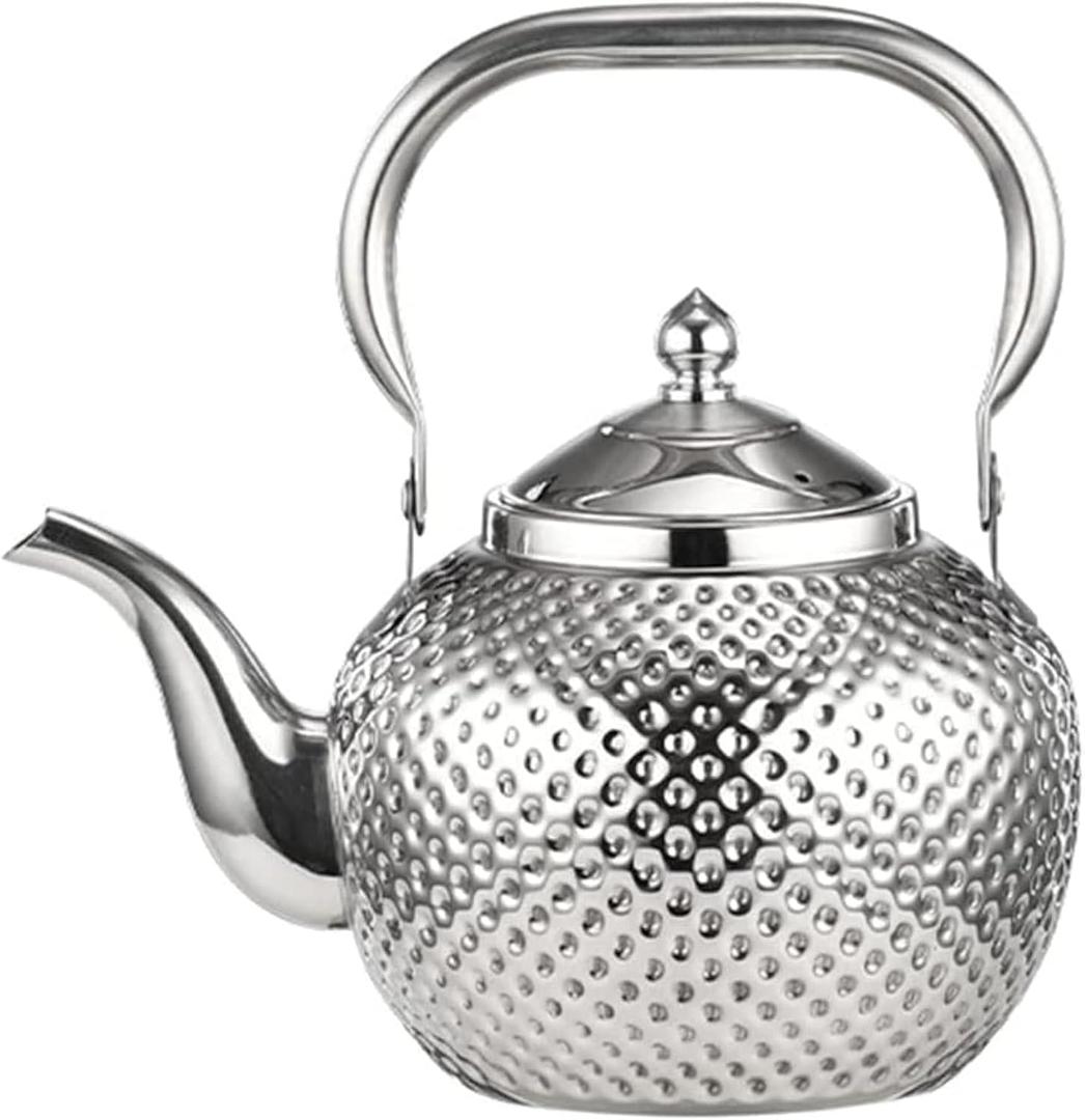 SANQIAHOME 2000ml teapot with Infuser stainless steel Water Boilers lifting handle Tea Maker Water Kettle for Induction/Gas silver (2.1 Quarts)