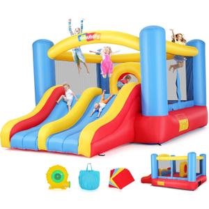 Whubefy Bounce House for Kids 3-10, 12.6FTx9FT Inflatable Bounce House with Double Slide Obstacle Bouncer, Indoor/Outdoor Bouncy House, Blow up Bouncy Castle Jump House with Blower for Family Backyard